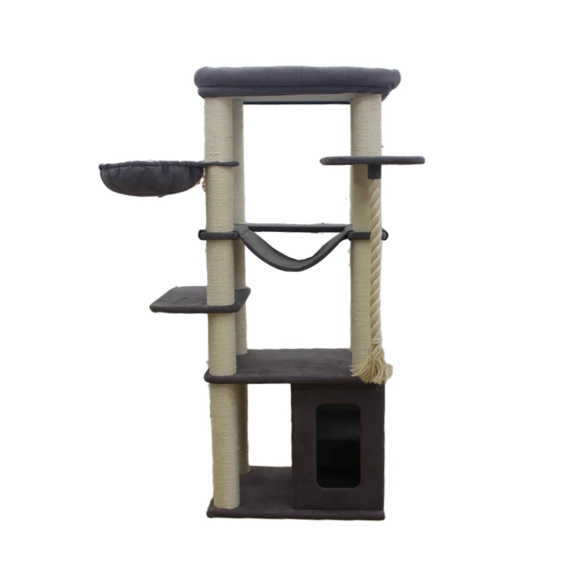 new design Manufacture  Multi-story big cat tree with cat house and hammock big Cat tower