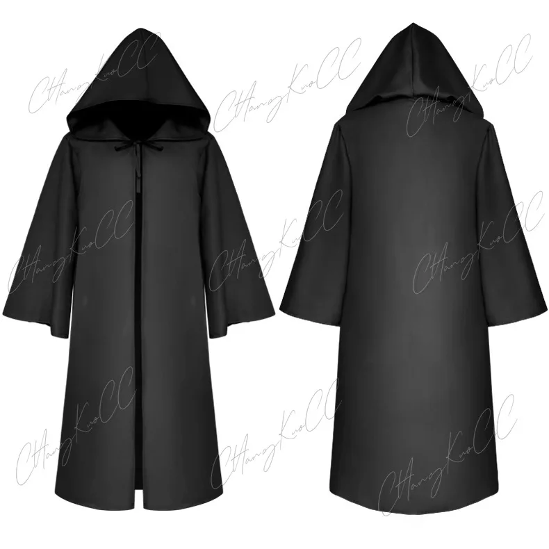 Halloween Wizard Cloak Cosplay Costume para adultos e crianças, monge com capuz Robes, frade capa, medieval renascentista capa, preto e branco