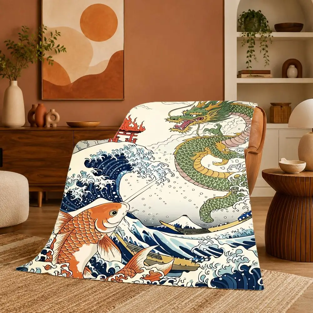 Koi Fish Japan Tranquil Throw Ultra Soft Summer Flannel Throw Blanket for Couch, Bed, Office & Travel