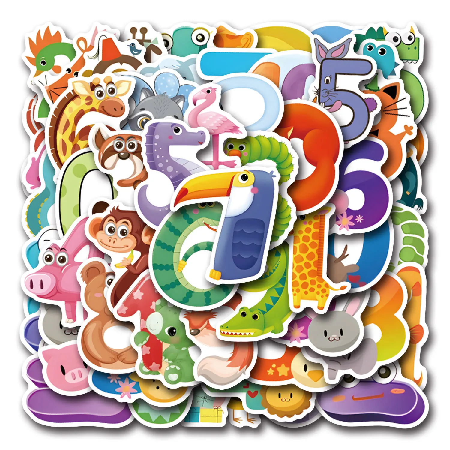 55PCS Lustige Tier Graffiti Aufkleber Kreative Zahlen Cartoon Dekoration DIY Kinder Spielzeug Laptop Gitarre Auto Fahrrad Skateboard Aufkleber