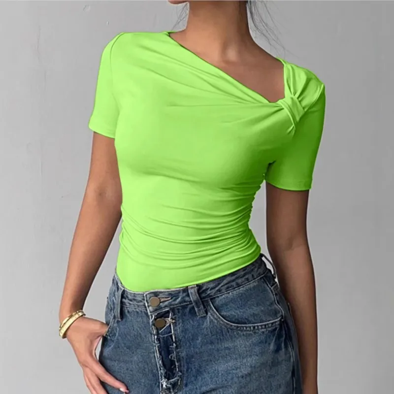 Women's Blouses T-shirt Short-sleeve Off-the-shoulder Fashion Versatile Summer Sexy Waist-cinching New T-shirt Women Clothing