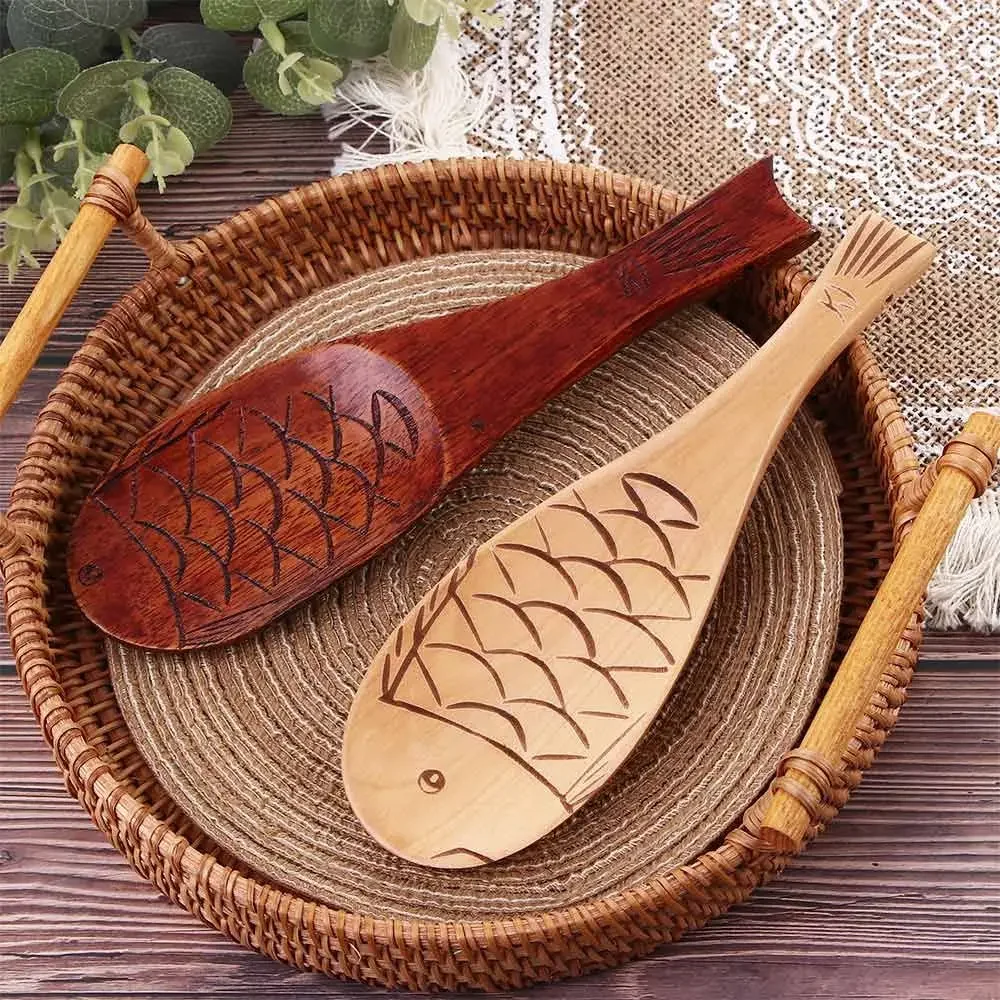 Fish-shaped Rice Spoon Rice Paddle Hand-carved Creative Rice Spoon Gift Wooden Spoon Tableware Kitchen Utensil