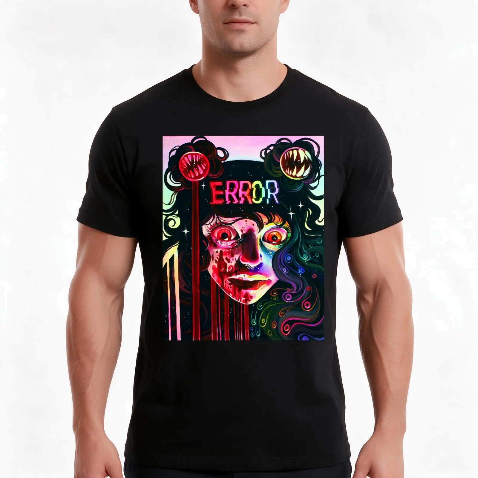 Error T-Shirt, Summer Casual Cotton Tee, Oversized Streetwear Tops, Vintage Graphic Print, Loose Fit Short Sleeve, 100% Cotton