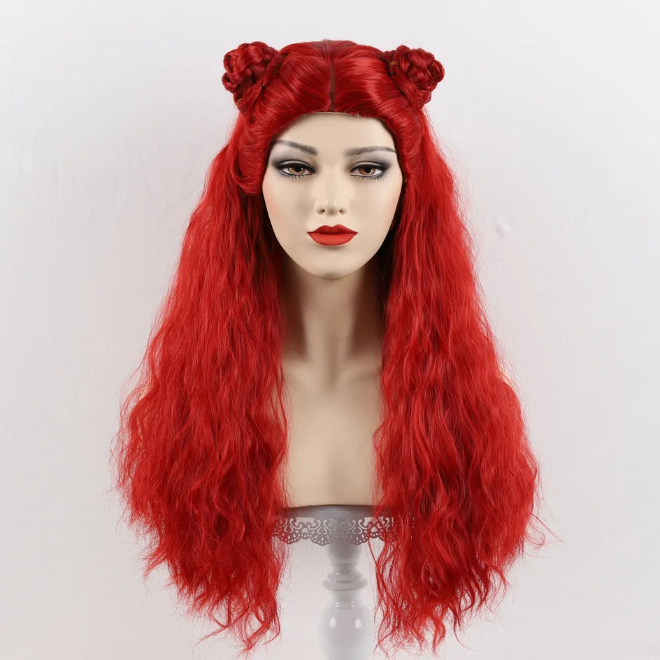 Descendants 4 Cosplay Wigs The Rise of Red Cosplay Wig Long Curly Red Party Role Play Halloween Costume Women Wigs with Buns