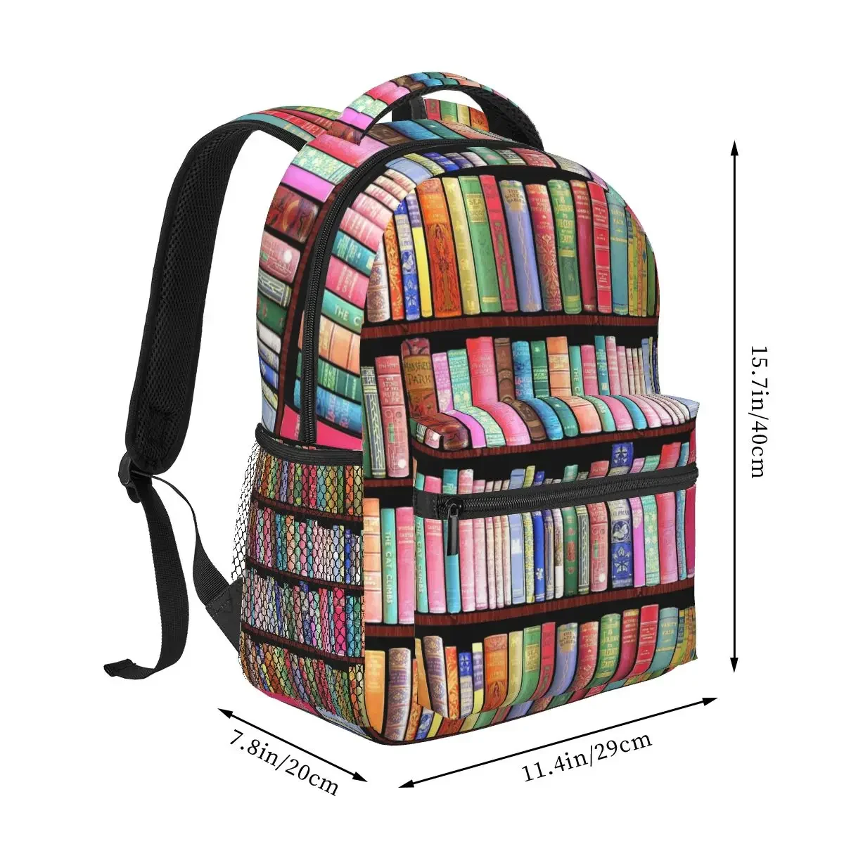 Vintage Book Shelf Backpacks Boys Girls Bookbag Students School Bags Cartoon Laptop Rucksack Shoulder Bag Large Capacity