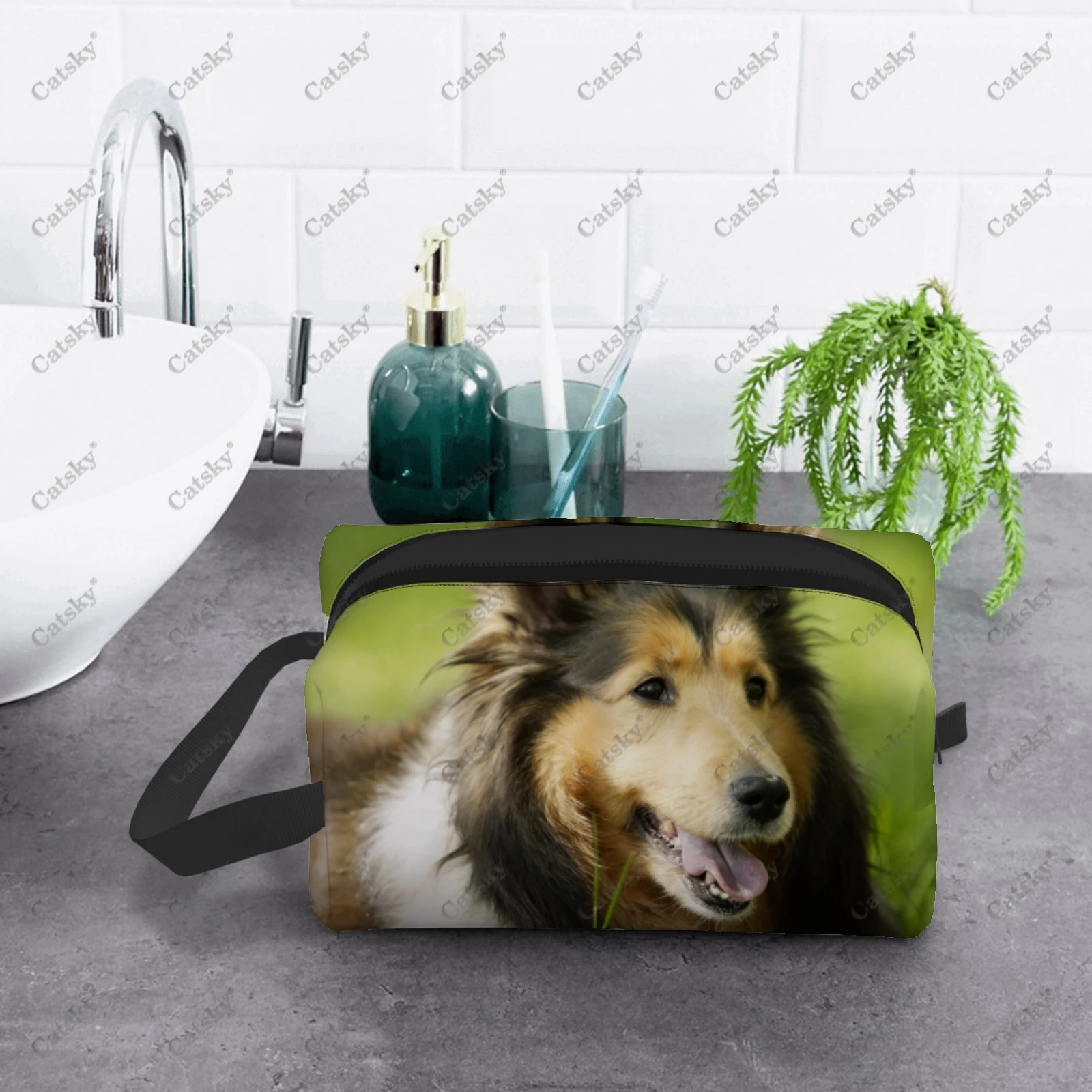 Rough Collie Cosmetic bag for women with printed patterns fashionable large-capacity beauty storage toiletry cosmetic bag