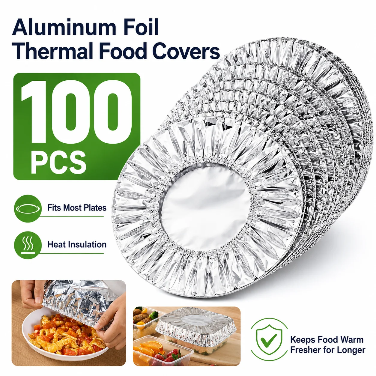 Image of Einfach zu Verwendende Schnellabdeckung Wiederverwendbare Aluminiumfolie-Lebensmittelabdeckungen in Verschiedenen Größen Umweltfreundliche Küchen-Schüssel- und Tellerabdeckungen Ohne Unordnung für den