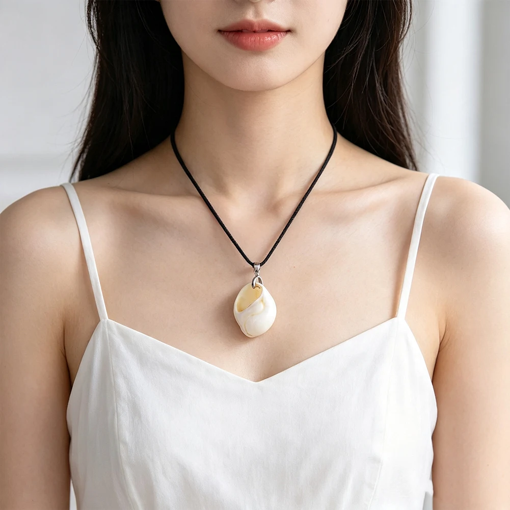 Polished White Cream Conch Shell Tumbled Pendant Natural Snail Charm With Silver Bail For Necklace Jewelry Making Stunning