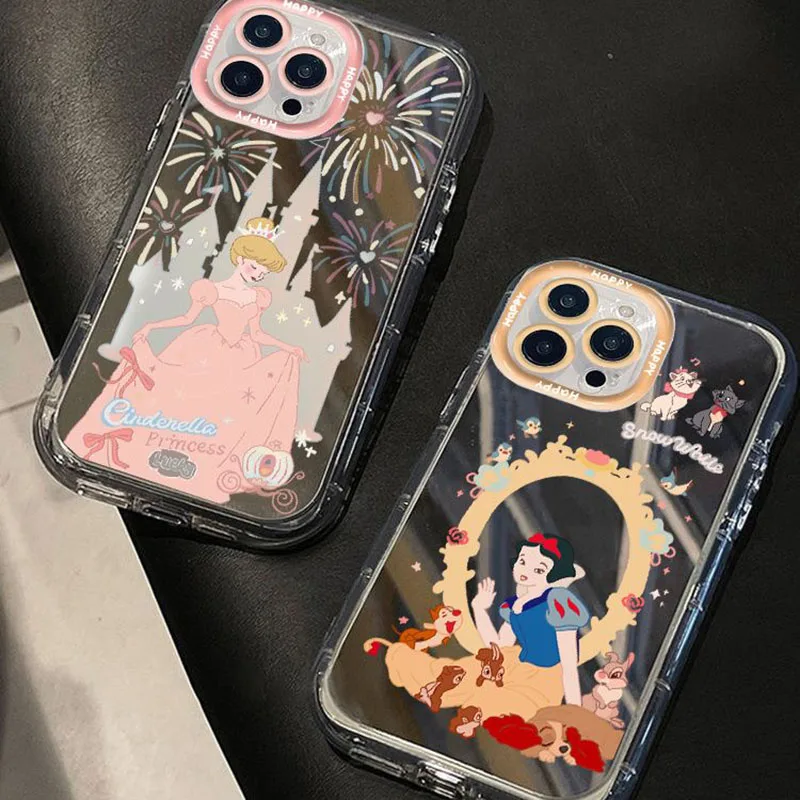 Disney Snow White and Cinderella Mirror Phone Case for iPhone16 14 15 13 Pro Max 12 11 X XS XR 7 8 Plus Y2K Girl Back Cover