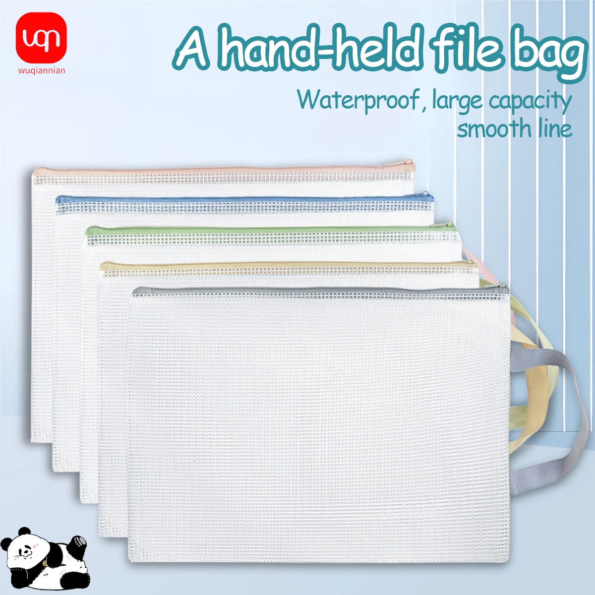 WQN-5PCS Bolsa transparente con cremallera para documentos con asa, bolsa de almacenamiento de documentos de PVC para suministros de oficina y papelería de estudio