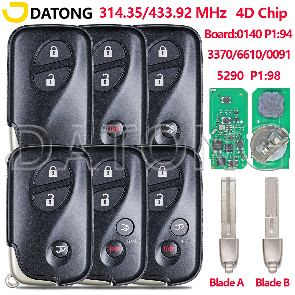 Datong 4D Chip 0140/3370/5290 314/433MHz Car Remote Key Fob For Lexus ES350 IS250 IS350 GS300 GS350 GS450H GS460 LS460 LX570