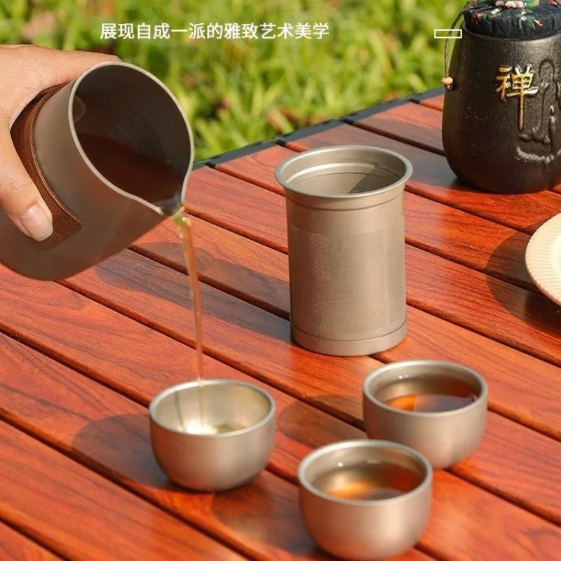 

Pure Titanium Heat-resistant Tea Set Tea Cup Outdoor Camping Travel Equipment Portable Home Tea Maker Holiday Gift Giving