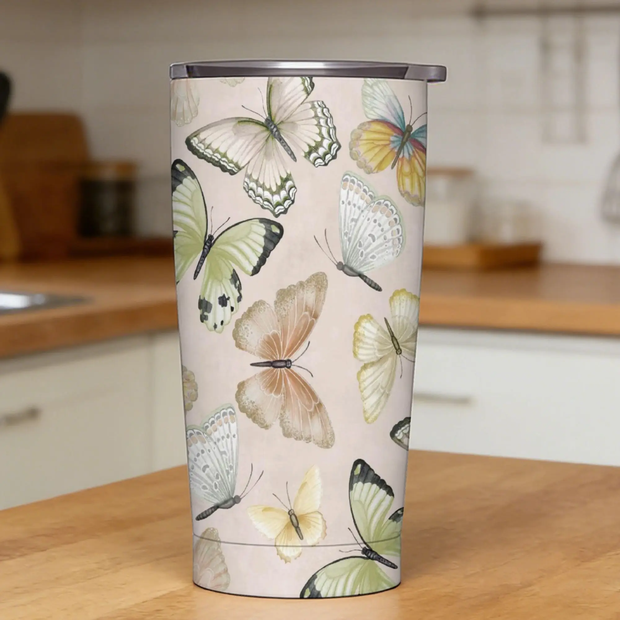 Rural flowers Stainless Steel Tumbler With Straws Butterfly Driving Coffee Mug Large Capacity Cold Drink Mugs Cup,