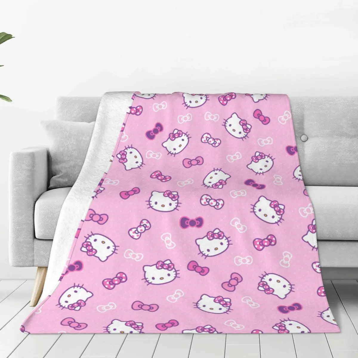 Hello Kitty Blanket Flannel Textile Decor Kitty White Cozy Lightweight Thin Throw Blankets for Bed Couch Plush Thin Quilt