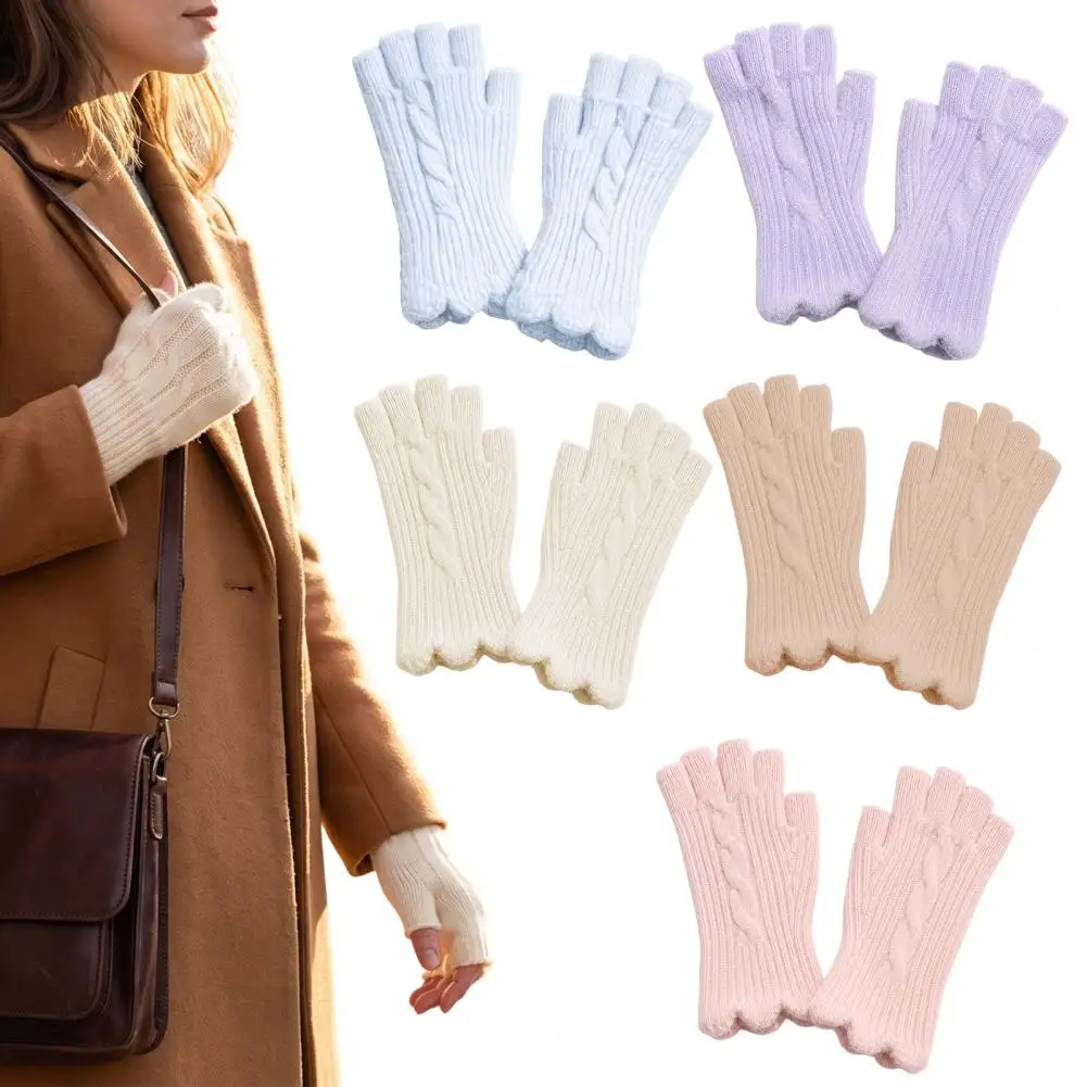 Winter Warm Gloves for Women Jacquard Pattern Knit Gloves Vintage Jacquard Knit Gloves for Women Thickened Thermal for Typing
