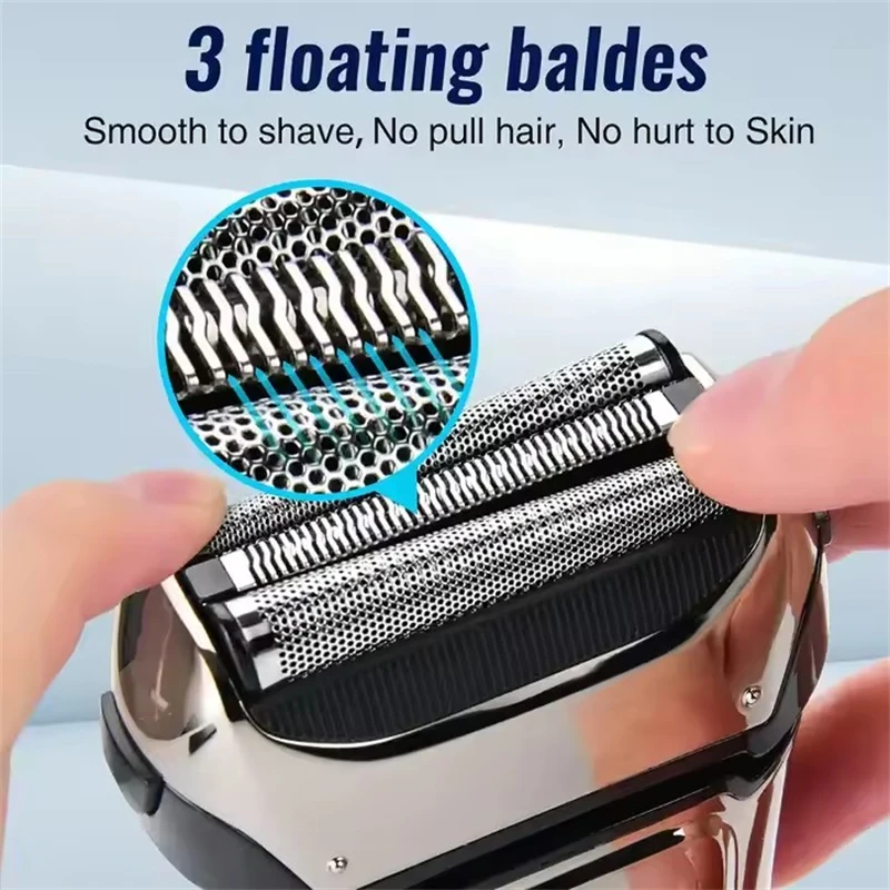 Komingdon USB-C Rechargeable Foil Razor Cordless Triple Blade Pop-up Trimmer Shaving Machine Washable Men's Electric Shaver