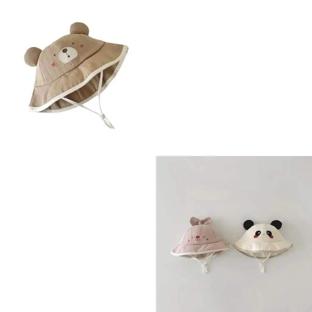 

Lovely Baby Fisherman Hat Cotton Breathable Cartoon Chin Strapped Basin Caps 4XBC