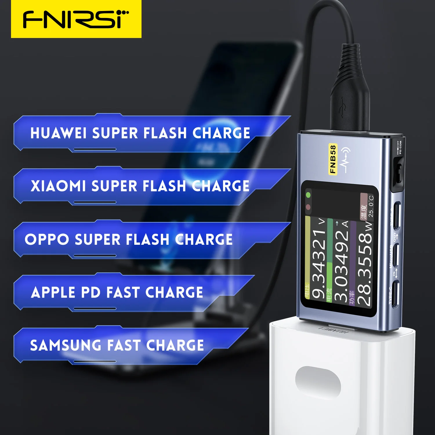 Imagem -04 - Fnirsi-usb Tipo-c Tester Carga Rápida e Voltímetro Amperímetro Detecção Trigger Medição de Capacidade Medição Ripple Fnb58