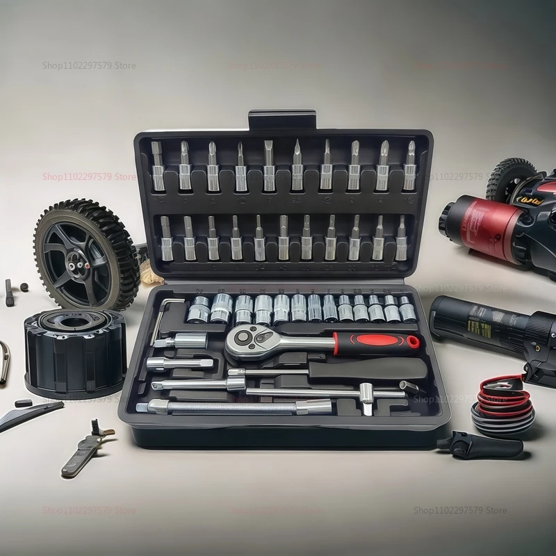 46PCS Dopsleutelset DIY Reparatie Tool Kit Ratelschroevendraaier voor Auto Auto Huishoudelijke Garage Hardware Toolbox