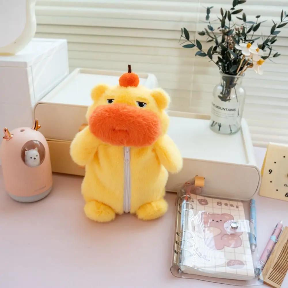 Portable Plush Capybara Lulu Pen Bag Cartoon Soft Stationery Organizer Large Capacity Stuffed Doll Pencil Case Students Gift