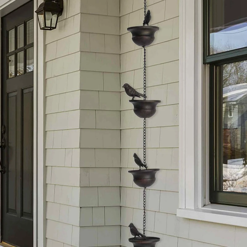 1 Piece For Gutters Mobile Birds On Cups Rain Chimes 7.8Ft Rain Chimes With Attached Hanger And Birds