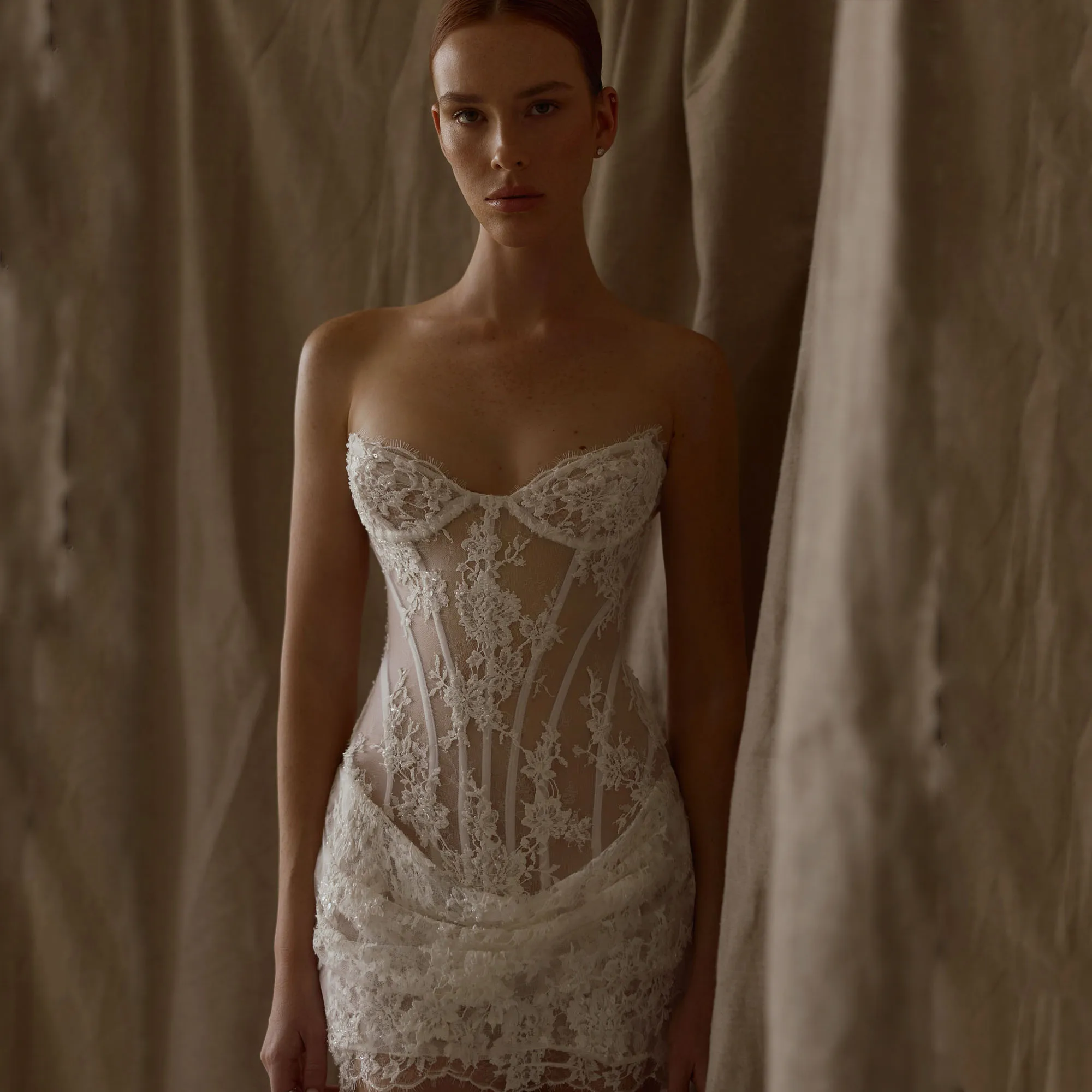 Mini Short Wedding Dresses Applique Strapless Civil Vestido De Novia Corto Lace Up Back Sleeveless After Party Gowns Customized