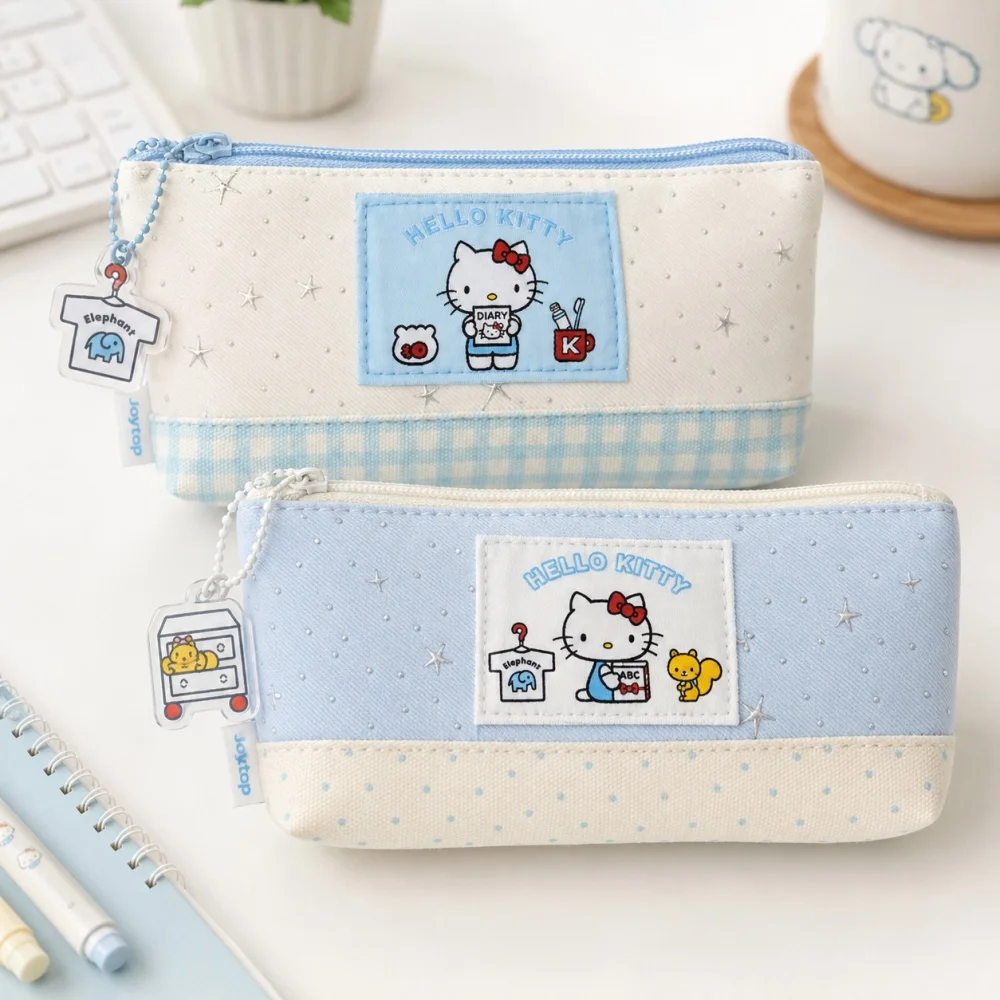 Genuine Hello Kitty Pencil Case Sanrio Cute Cloth Pen Pouch Stationery Organizer for Office School Daily Carry Women Gifts view 2