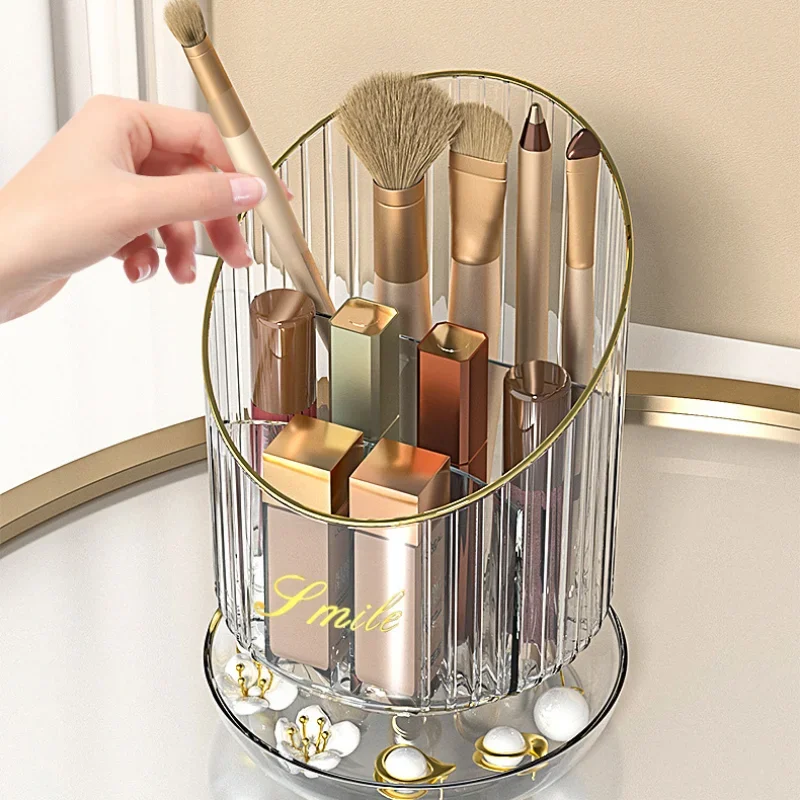 

4 Grid Large Capacity Makeup Nail Brush Storage Box Dustproof Pen Holder Clear 360° Rotating Lipstick Eyebrow Nail Tweezers Tool