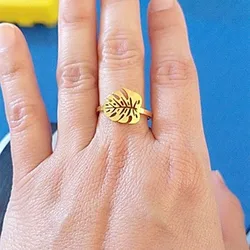 Hawaiian Monstera Leaf Ring Stainless Steel Adjustable Tropical Palm Leaf Rings Women Plant Jewelry Boho Anillos Femme
