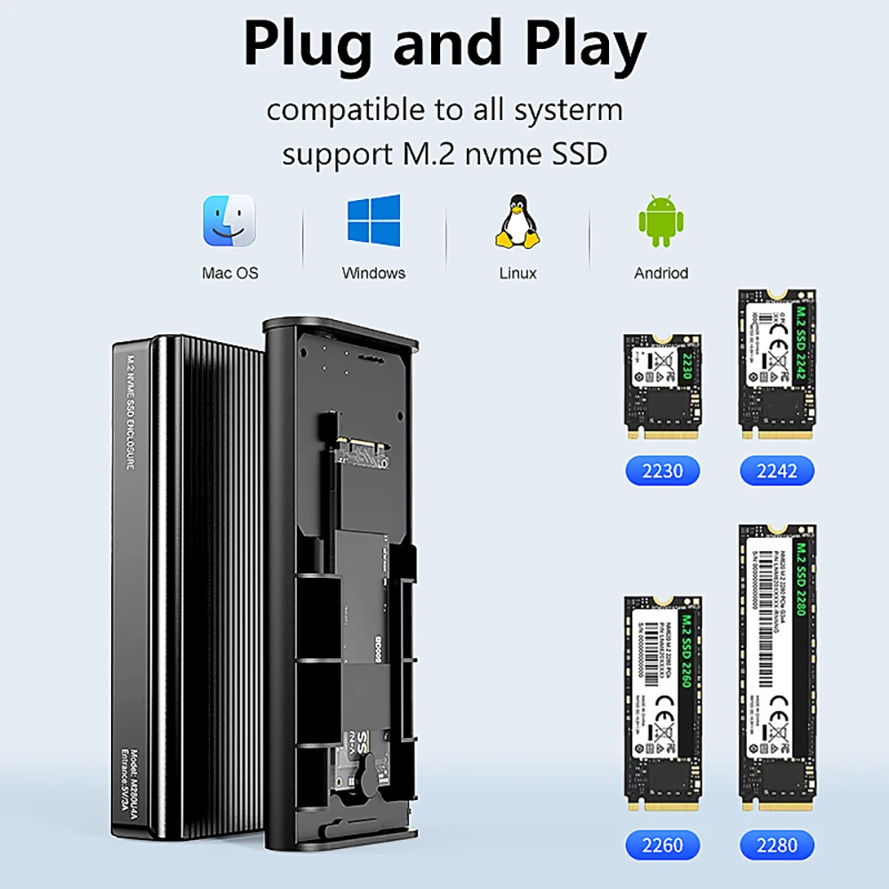 Kebidumei 40Gbps M2 NVMe SSD Enclosure USB4 Thunderbolt 3 4 PCIe Case Aluminum External Solid State Drive Adapter With Turbo Fan