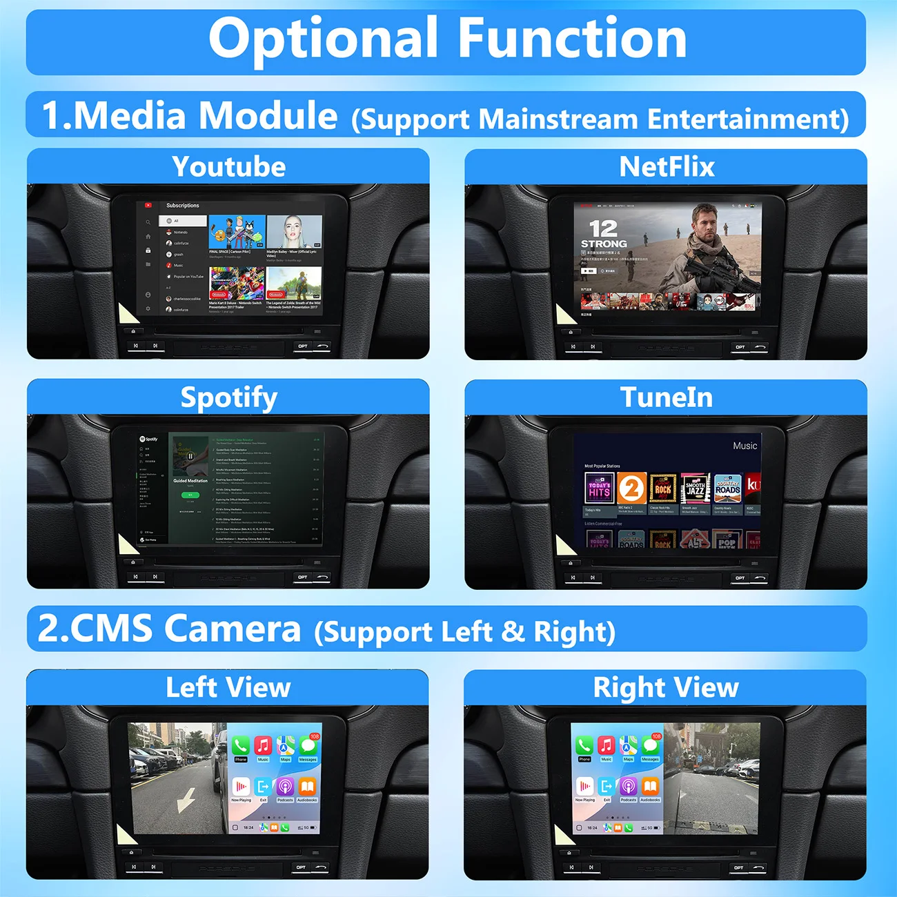 Wireless Carplay Android Auto Airplay AutoLink For Porsche Cayenne Panamera MACAN Carman PCM4.0 System Support Rear YT NF