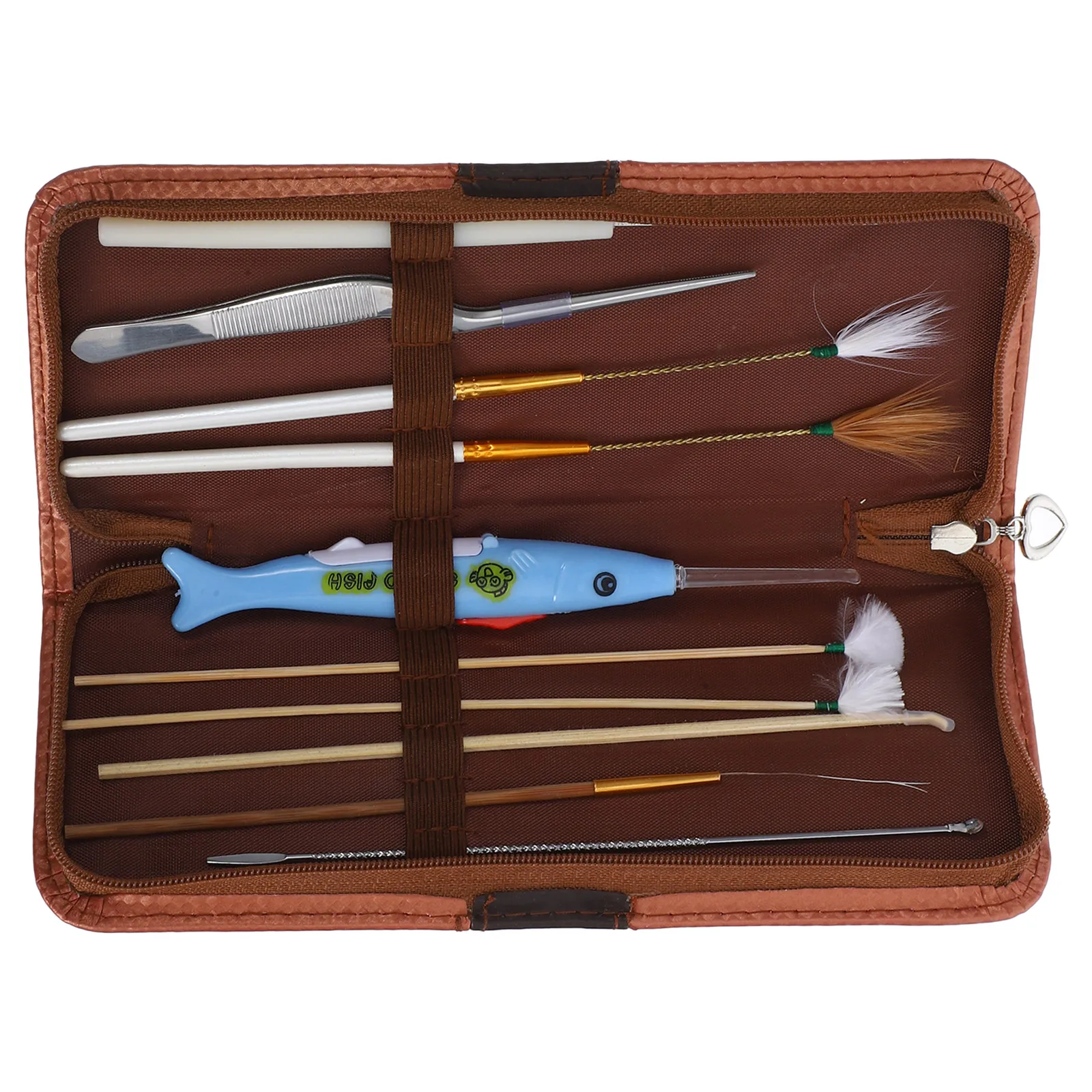 

10 pcs Stainless Steel Plastic Cleaner Tools Spiral Ear Spoon Set Durable Lightweight Portable Ear Wax Removal Kit Pu Pouch