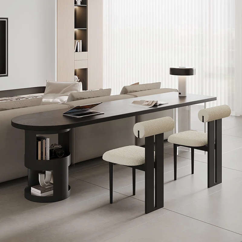 Black solid wood desk Italian minimalist home office computer desk, double horizontal hall sofa and long study table