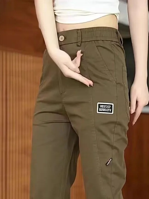 

Summer Casual Loose Fit Work Pants Ice Silk Qui Dry Elastic Waist Straight Leg Trousers Youth Faion Wear Resistant