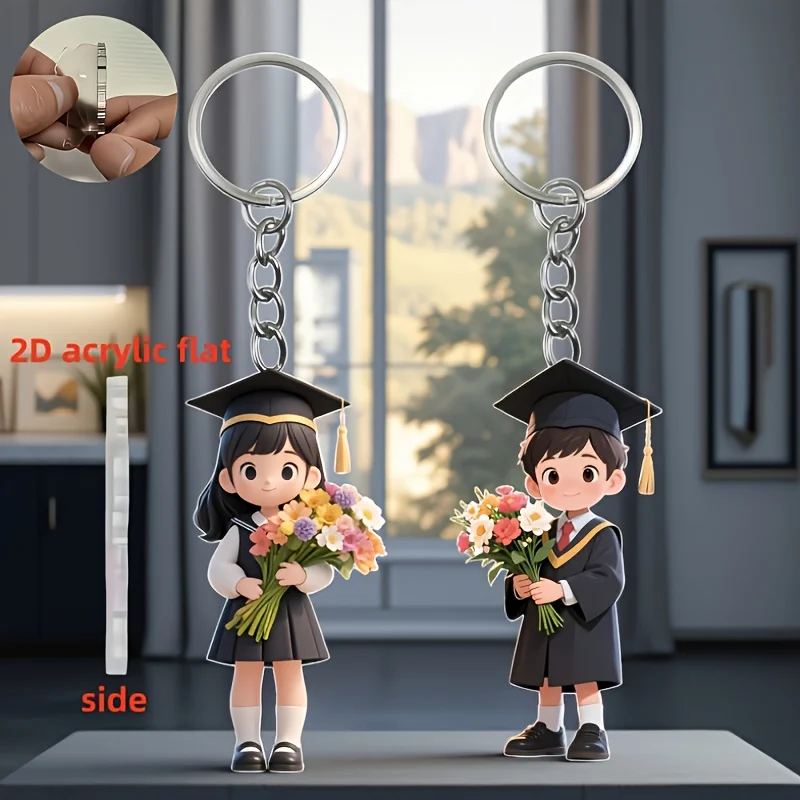 2D Cute Graduation Souvenir Keychain Flat Acrylic Pendant Backpack Tote Bag Decorative Perfect Graduation Gift For Student Girls