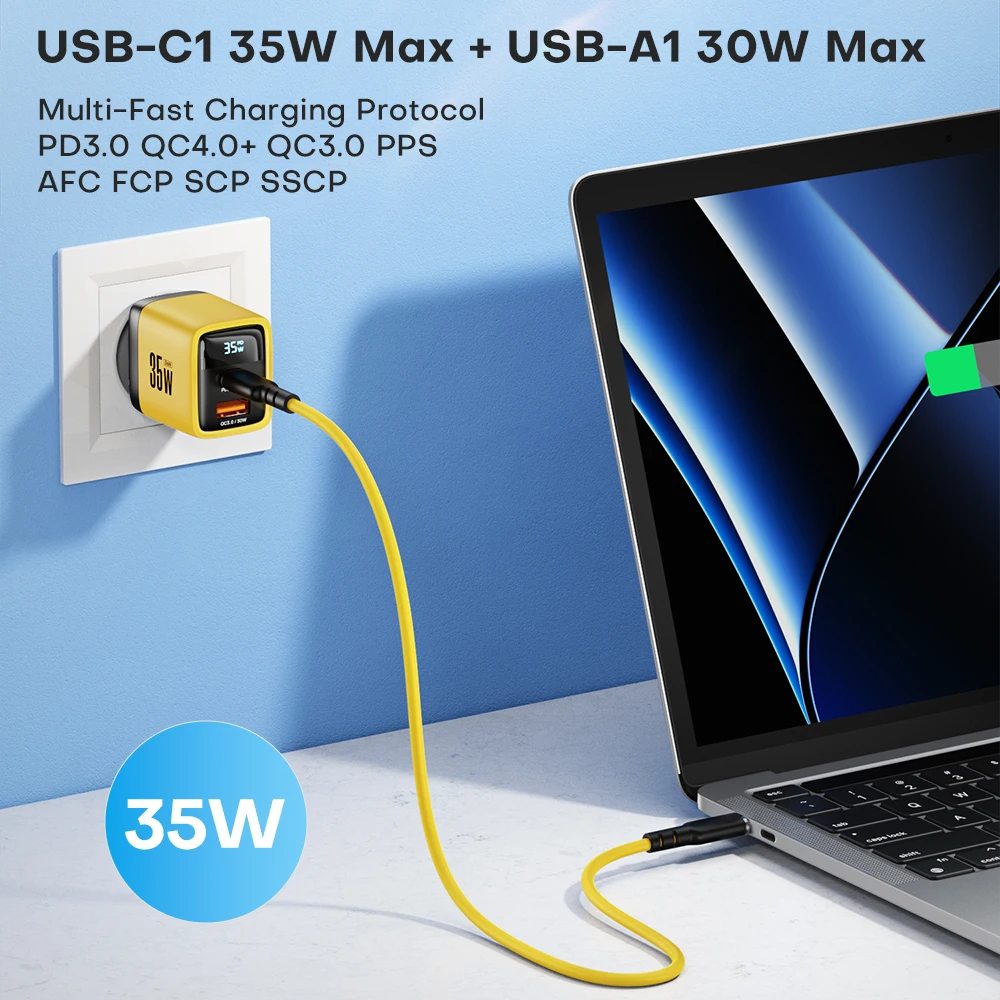 Ładowarka GaN 35 W z wyświetlaczem LED i ładowarką USB do iPhone'a 14 Pro Samsung Xiaomi IPad Pro PD 3.0 QC 3.0 Szybka ładowarka USB C Szybkie ładowanie — zdjęcie 3