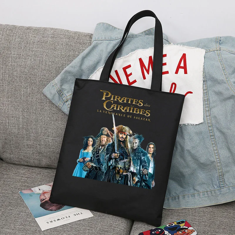 Disney Pirates Of The Caribbean Foldable Reusable Cloth Shopper Harajuku Bag Student Canvas Tote Bag Shopping Bag Handbag