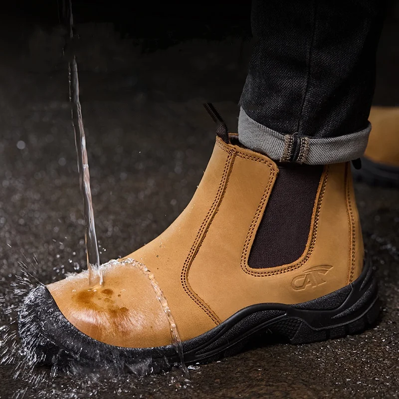 men fashion steel toe covers working safety boots cow leather security shoes worker safe ankle chelsea botas protective footwear