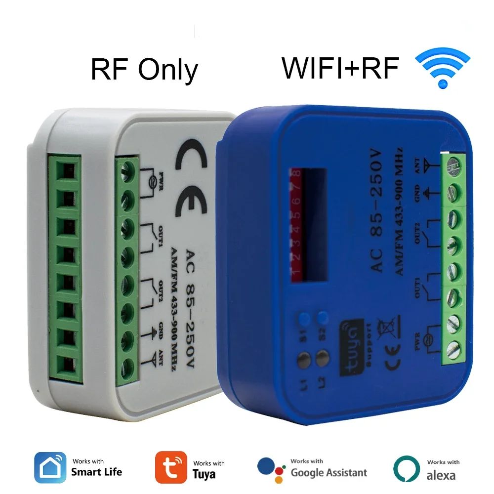 Tuya WIFI Garage RF Smart Receiver 300-900MHz 433.92 868mhz 2CH Universal Garage Door Gate Opener Controller For Alexa