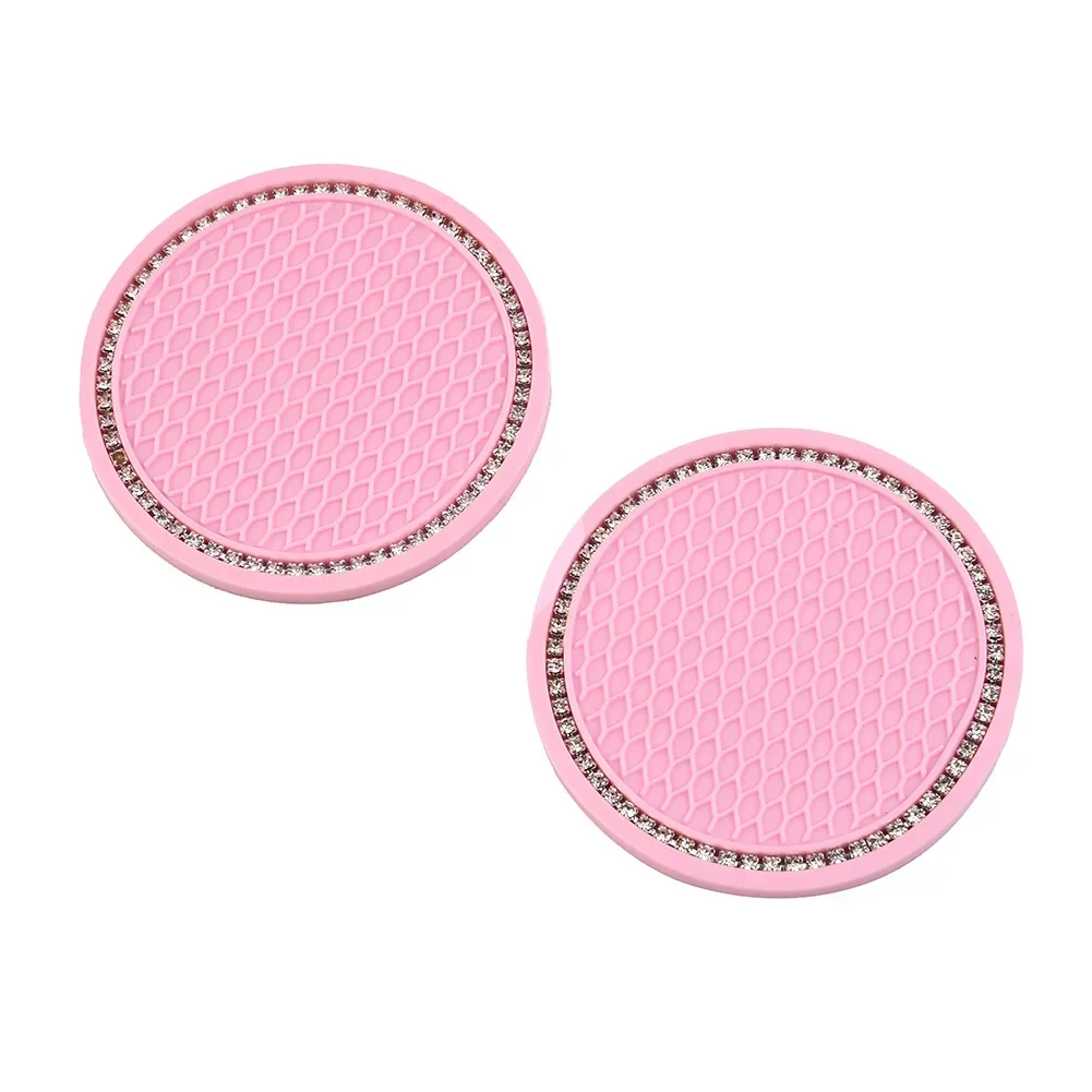 Car Cup Holder Mat Part Wear-resistance Rhinestones 2pcs Set Accessories Anti-slip Auto Car Coasters Interior Pink Pad