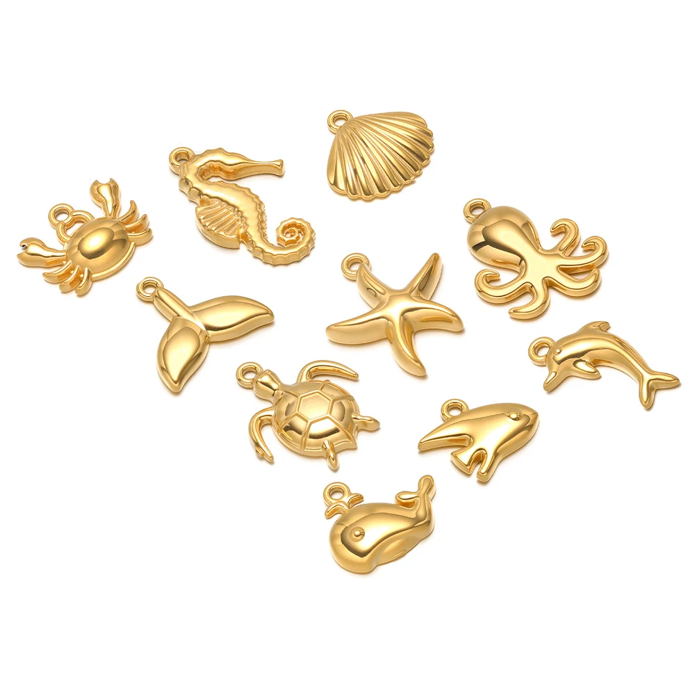 

10Pcs Stainless Steel Starfish Shell Dolphin Charms Animal Pendants for DIY Earrings Necklace Supplies Jewelry Keychain Making