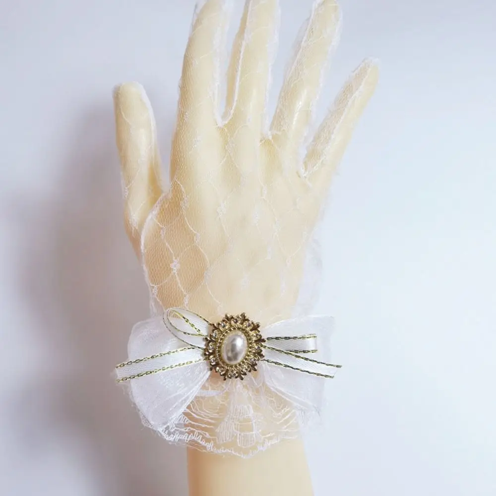Gothic Black White Lace Gloves Soft Elastic Ruffle Edge Mesh Gloves Bow Flower Pattern Hollow Out Gloves Cosplay Event