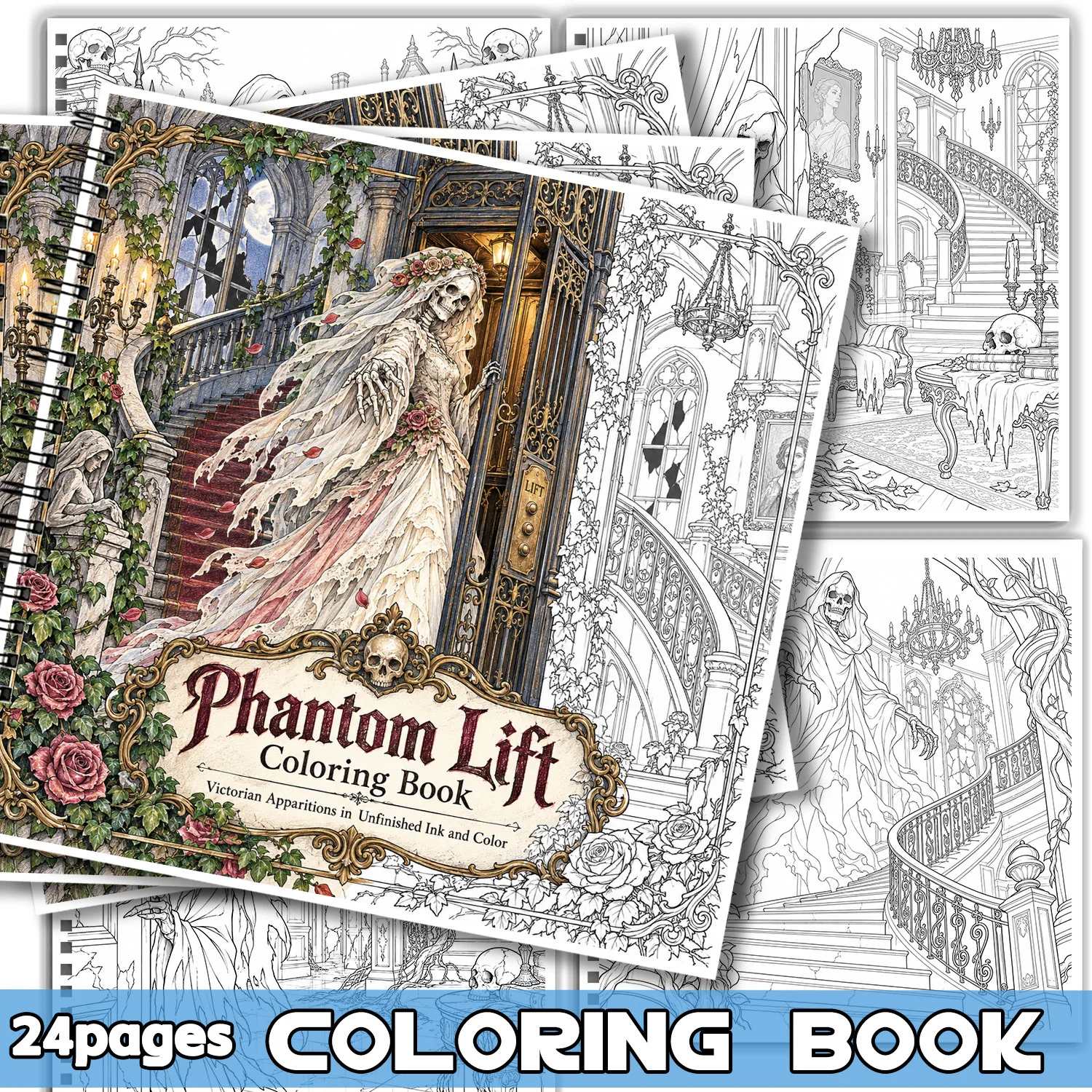 24Pgs Coloring Book Victorian Gothic Horror Design For Adults Teens Showcasing Creativity Relieving Stress Relaxing Body Mind