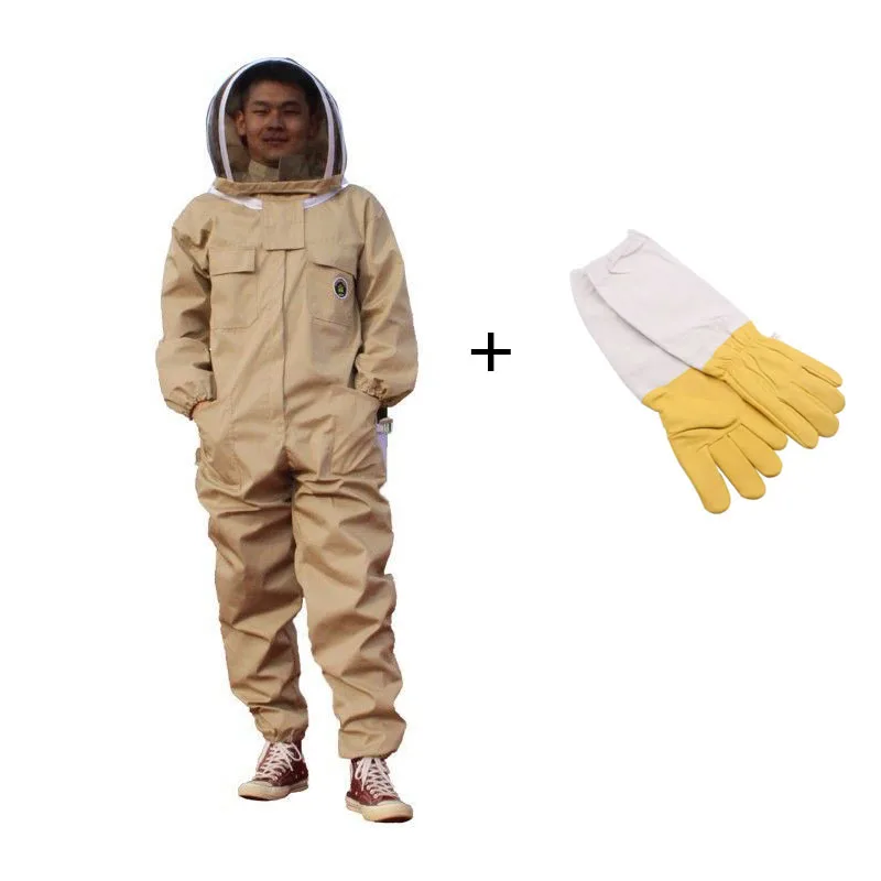 1Set Beekeeping Suit Khaki Beekeeper Clothing Equipment Honeybee Overalls Accessories Apiculture Costume Tools