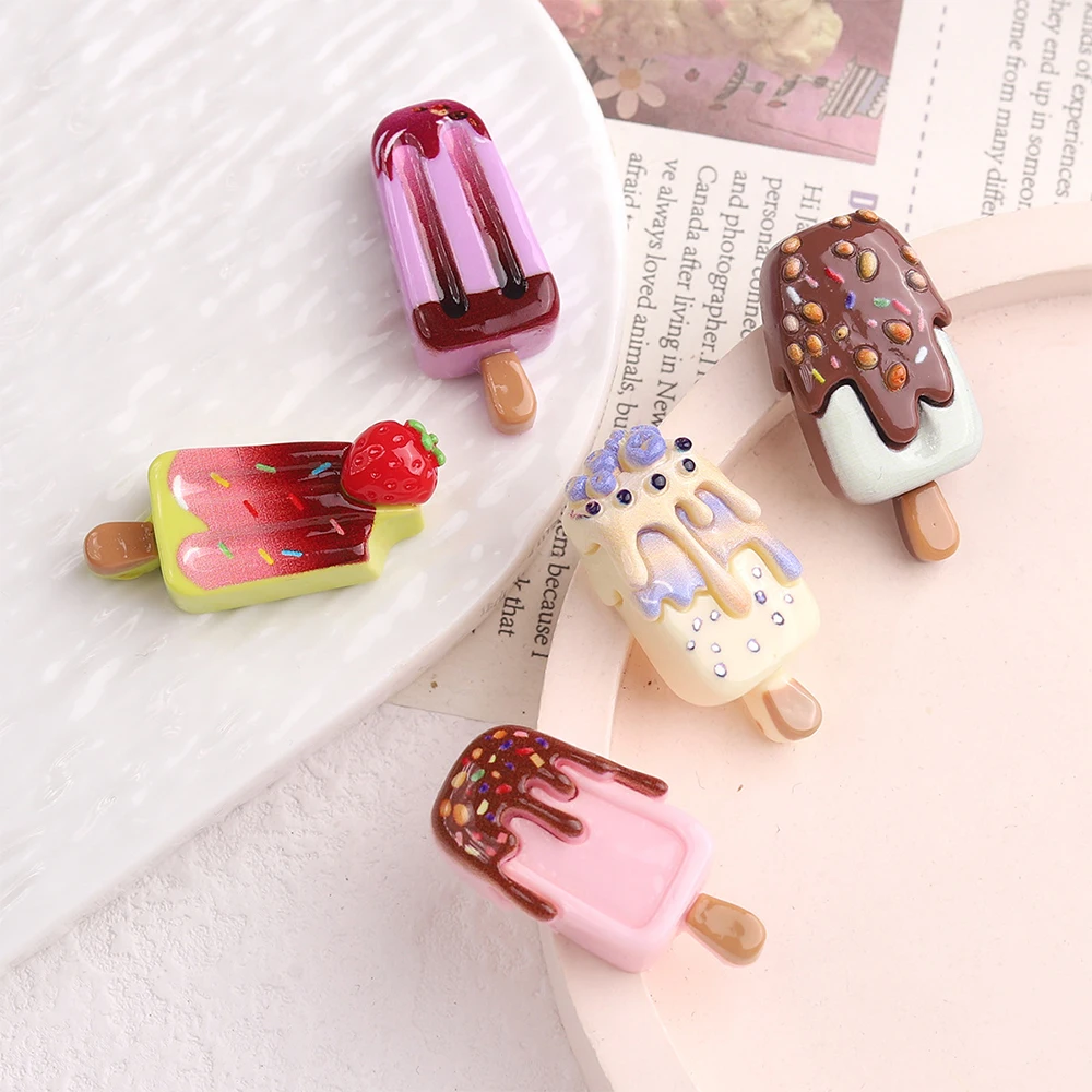 10PCS Small Blueberry Ice Cream  Miniature Flat Back Resin Cabochons For Hairpin Scrapbooking DIY Home Decor Craft Accessories