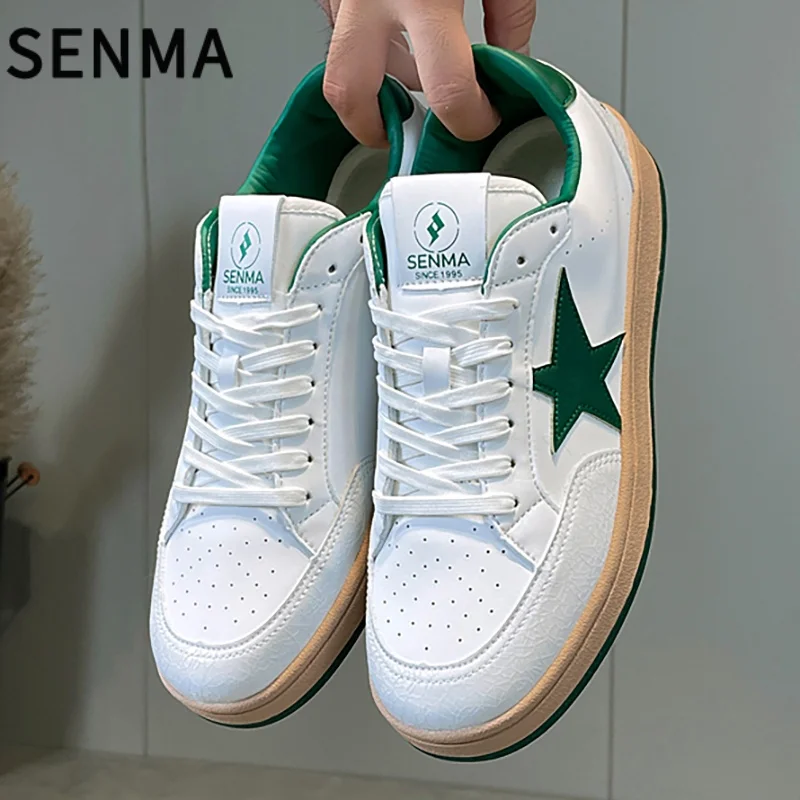 SENMA Men's Shoes Women's Casual Shoes Board Shoes Leather Version 2025 New Versatile Heightening White Sneakers Tennis Shoes