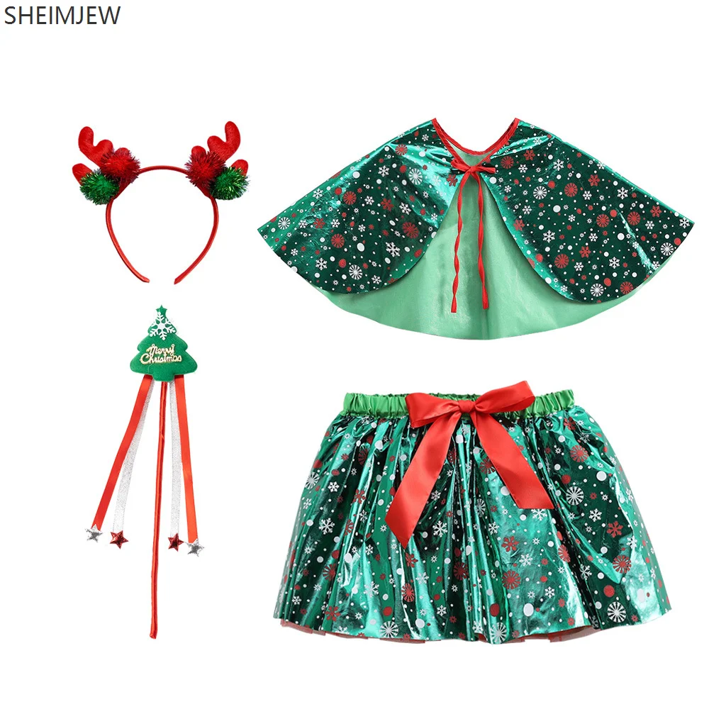 

Christmas Cute Elk Mini Bow Skirt Christma Role Play Red Elf Cape Set Children's Holiday Gift Costume Dress Accessories 2025