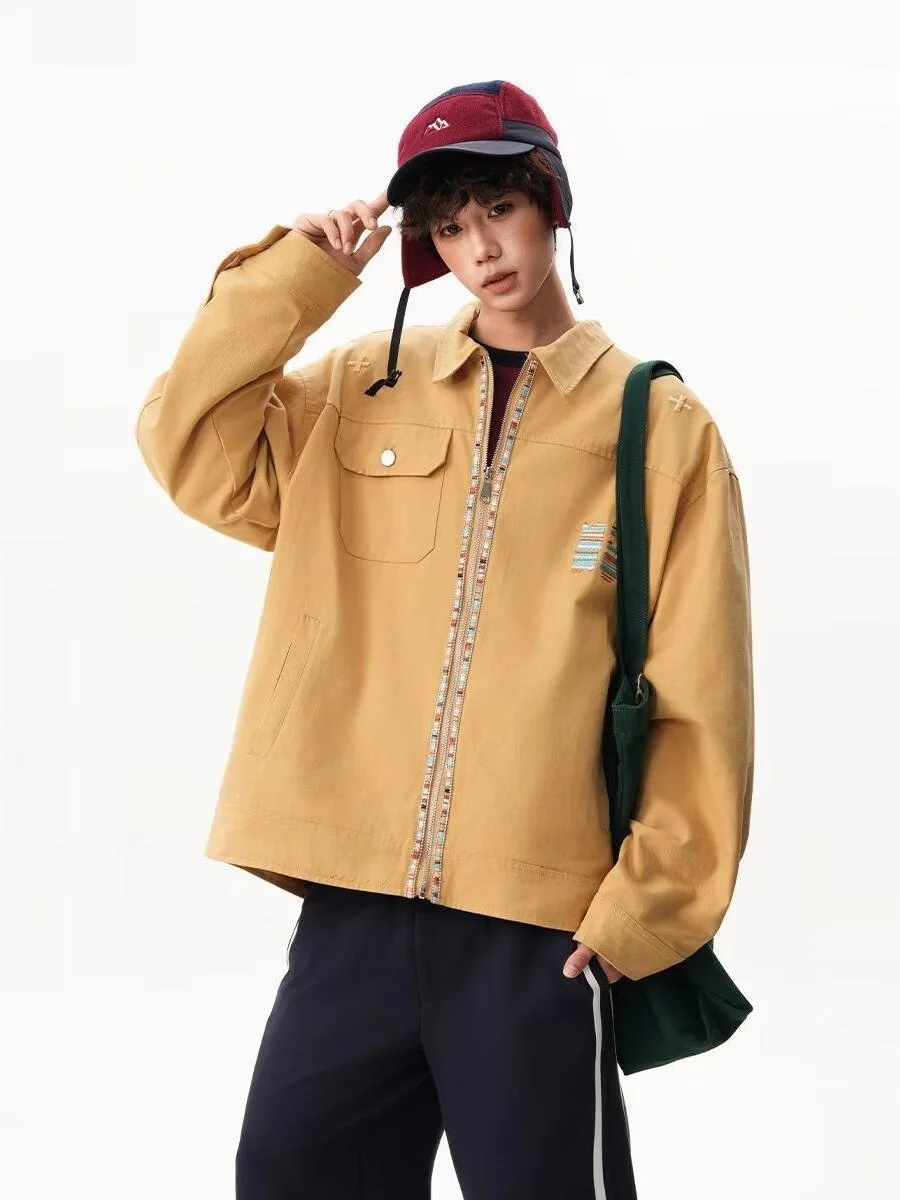 

Мужская рабочая куртка свободного кроя с вышивкой, в стиле Detroit Baseball, для пар, осенняя верхняя одежда