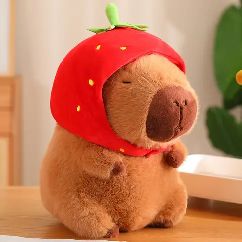딸기 Capybara 플러시 장난감 시뮬레이션 감자 튀김 헝겊 인형 귀여운 인형 Capibara 애니메이션 푹신한 장난감 부드러운 Capybara 플러시 인형