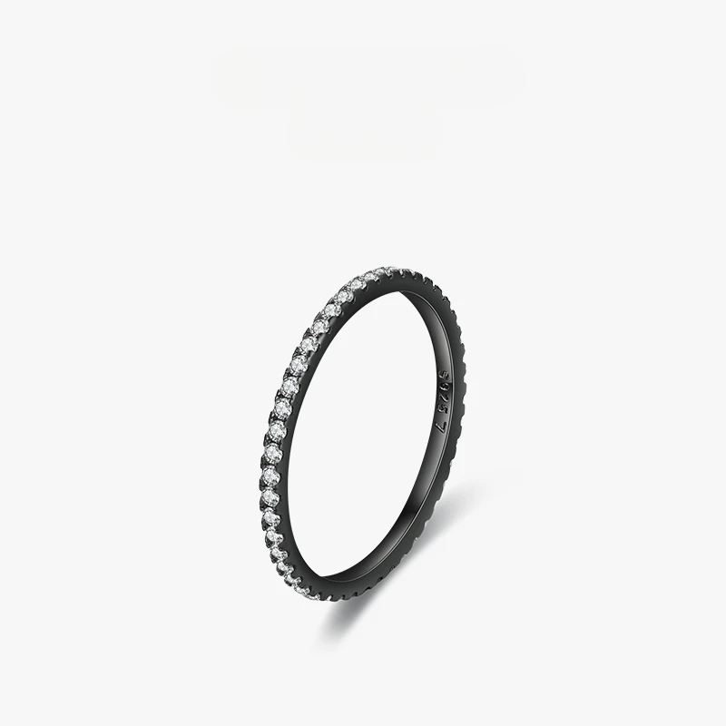 

Dawn's Jewel Hypoallergenic 925 Sterling Silver Ring Black Sparkling Full Zircon Quality Hip Hop Fine Fashion Dainty Jewelry